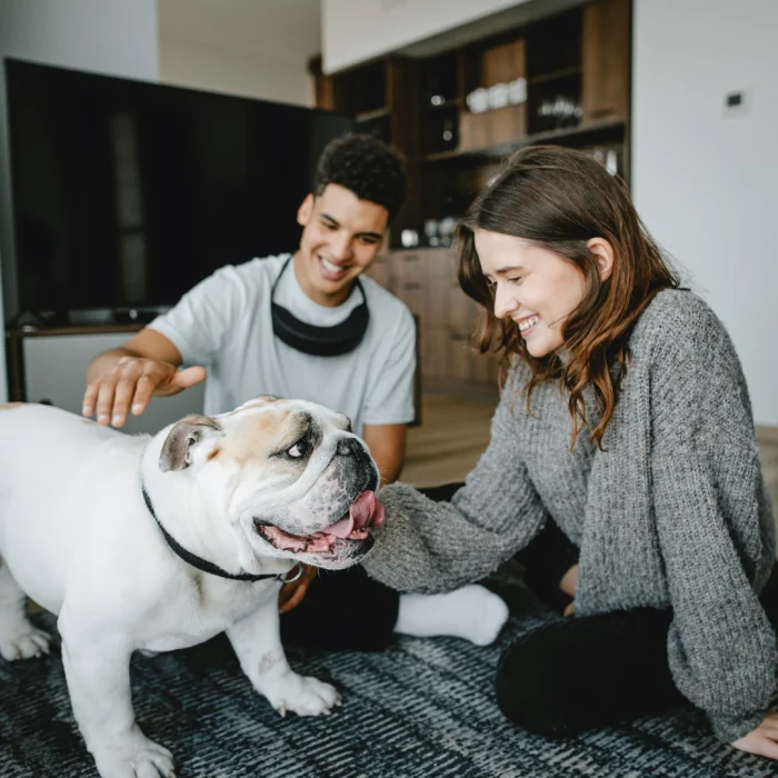 Product photo of Respiray Wear A+ is the best wearable air purifier for allergies viruses and pollution couple with dog
