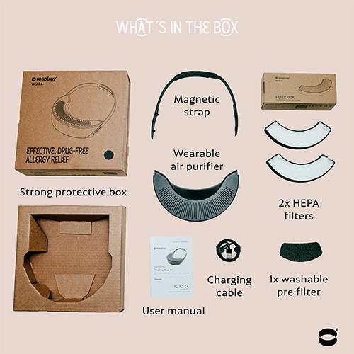 Respiray Wear A+ wearable personal air purifier whats in the box